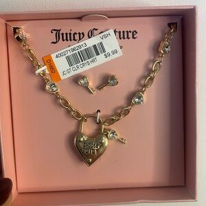NWT Juicy Couture heart locket gold necklace and studs